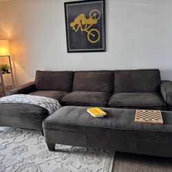 Modern Dark Gray Sectional Sofa + Ottoman