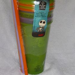 Zak Designs Disney Nightmare Before Christmas Tumbler with Straw Set Glow-in-the-Dark Halloween Party Cups, 4pc (25oz, Jack Skellington)