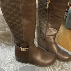 MICHAEL KORS Cheyanne KNEE HIGH Boots  Flat Dark Brown MK logo