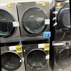 black stainless 27 wide lg thinq front load stackable washtower