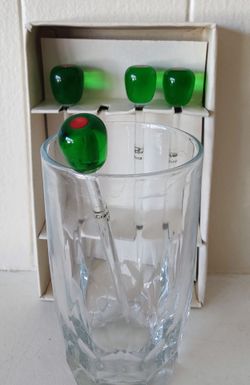 Green olive glass Martini stirs