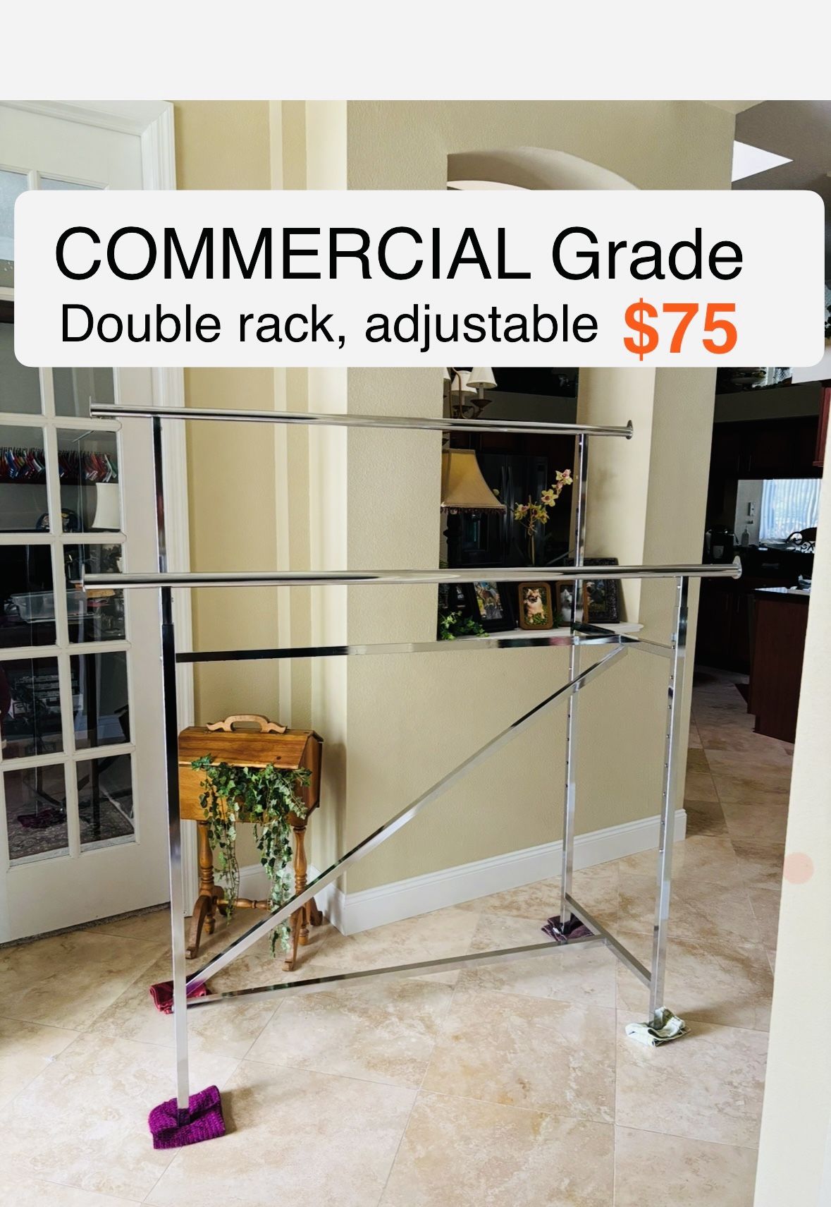 COMMERCIAL grade Double clothes rack, dual height adjustable