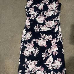 Navy Blue Dress Pink Flowers 