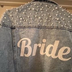 Oversized Pearl-Studded Denim Jacket – XL (Bride Custom)