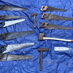 9 Hand saws & 2 Axes, Tools