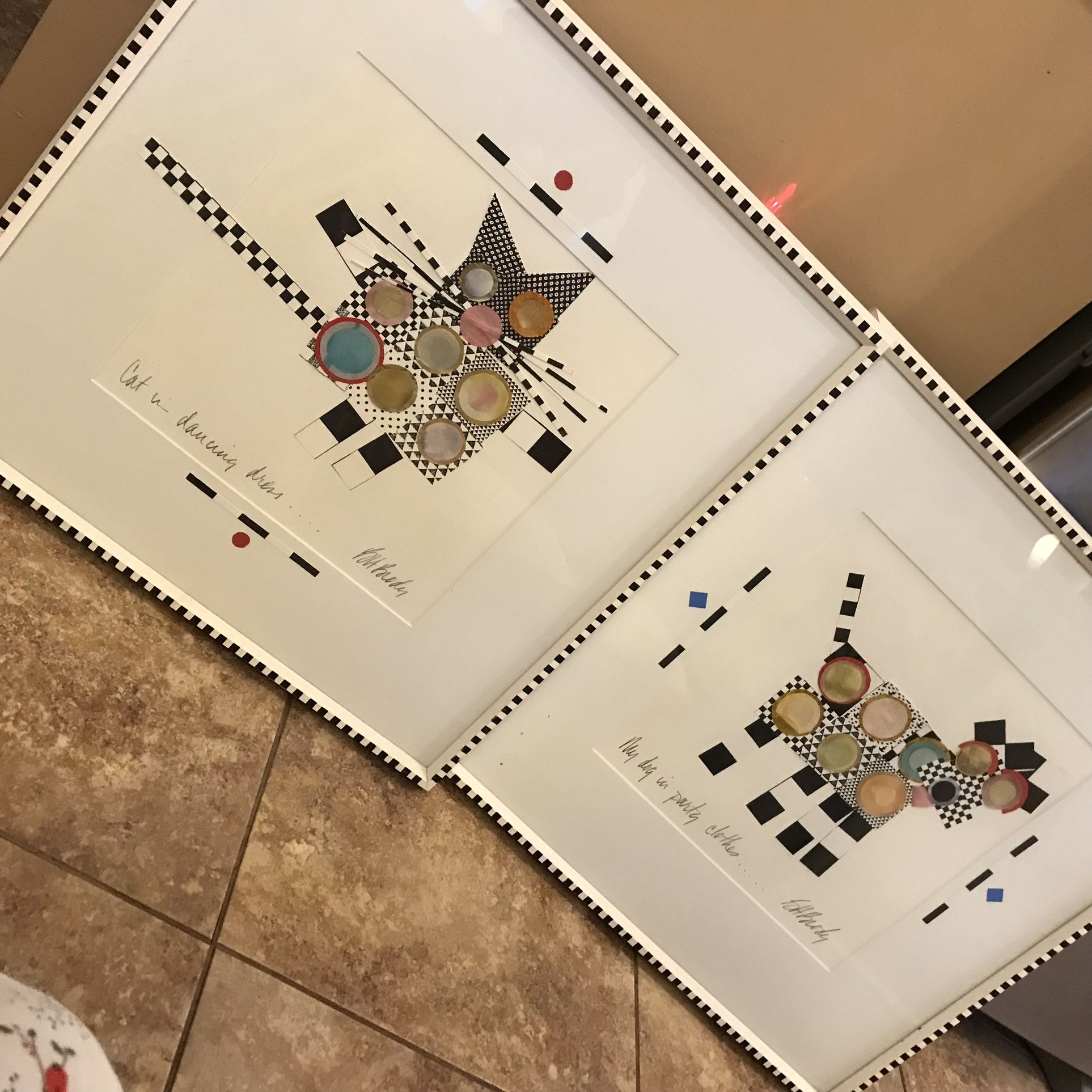 Adorable Artist Framed Cat / Dog Original Signed Pictures