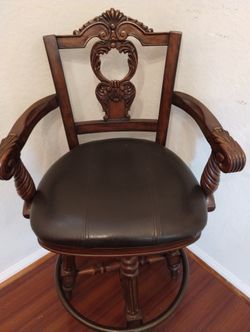 Two (2) Brown Leather Bar Stool 