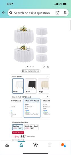 6 Pack 108” Round White Table Cloths