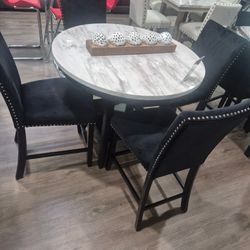 Modern Marble Dining Table with 2 Velvet Chairs