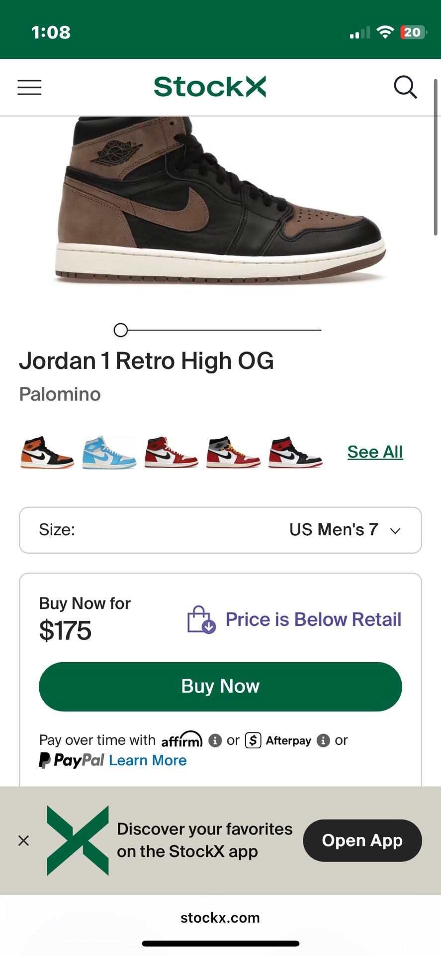 the Air Jordan 1 Retro High OG "Palomino," a popular sneaker in a black, metallic gold, and palomino brown colorway. Released in 2023