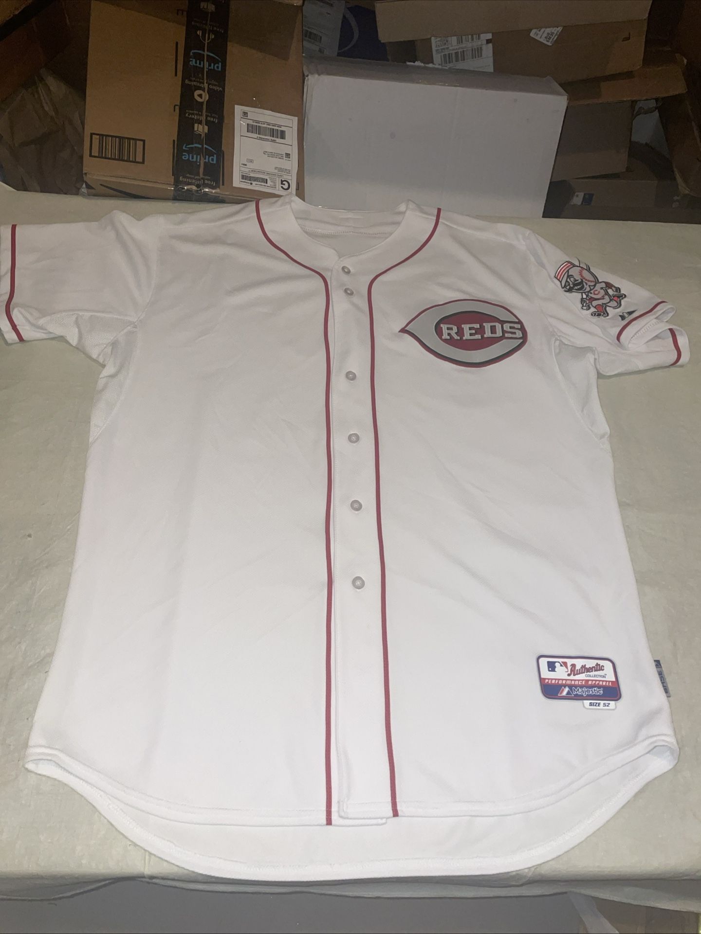 Authentic Cincinnati Reds Majestic Jersey Men 52 White USA 6300 Clean Vintage