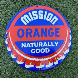Mission Orange Porcelain Enamel Sign – Oil & Gas Style
