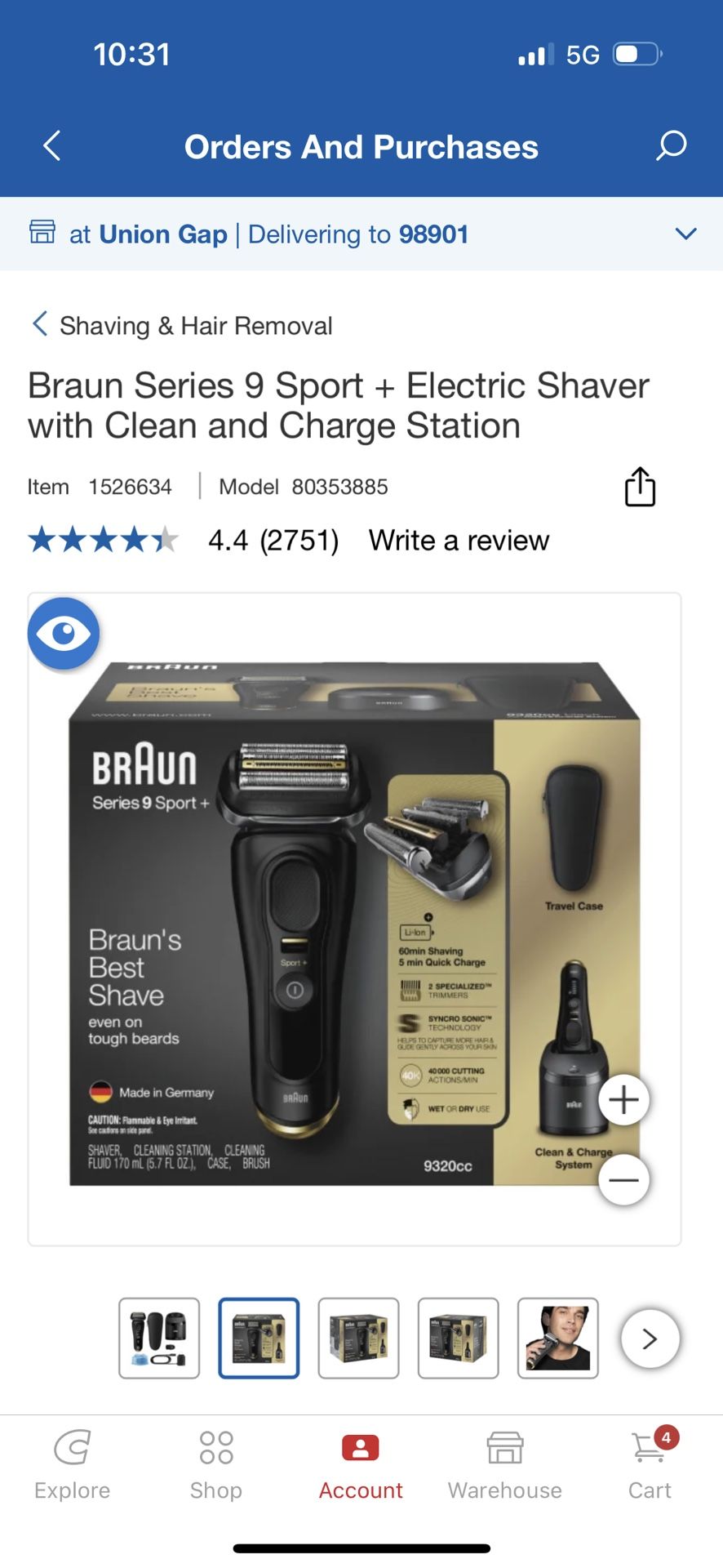 New Braun Series 9 Sport + Electric Shaver with Clean and Charge Station