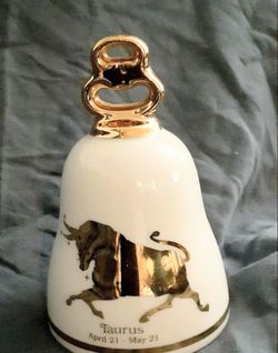 Taurus Zodiac Bell Danbury Mint 24kt Gold Fine Bavarian Porcelain Vintage 1980s