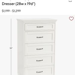 Pottery Barn White 5-Drawer Tall Dresser (28w x 19d")
