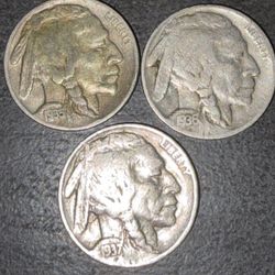 1935,1936,1937 Buffalo Nickel Coin Set 