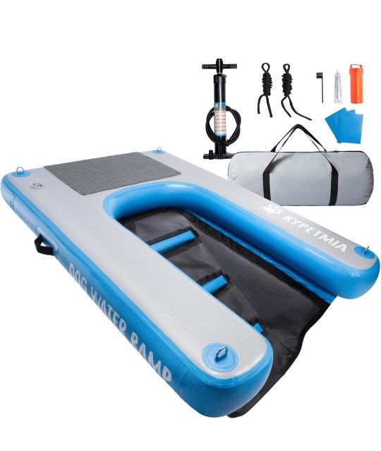 Dog Water Ramp, 60" x 40" Inflatable Dog Float Floating Ramp Ladder for Pools Boats Docks | Dog On Water Ladder Steps | for Swimming Pets Up to 220 Po