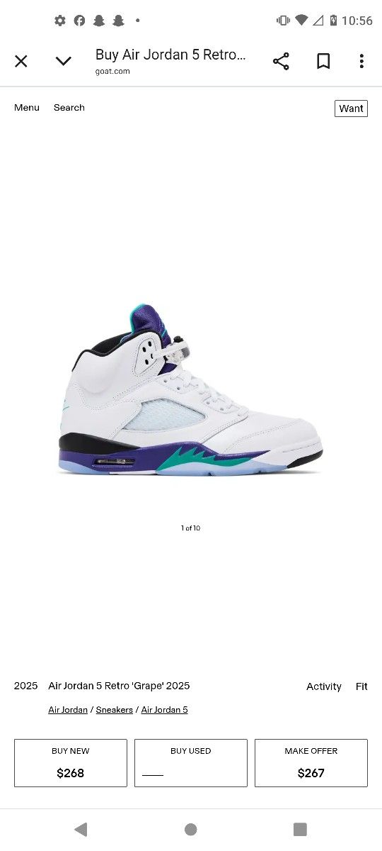Jordan 5 Grape 🍇 men Size 9.5, Size 10