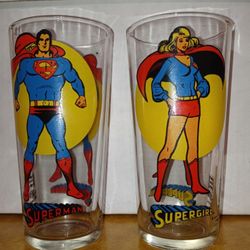 1976 Pepsi Super Series SUPERMAN and SUPERGIRL Collectors Glasses  
