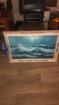 Vintage ocean oil painting still in the box never been hung up very nice