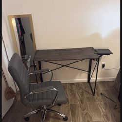 Desk And Gray Chair. Desk Is 39.5 X 19.5“.