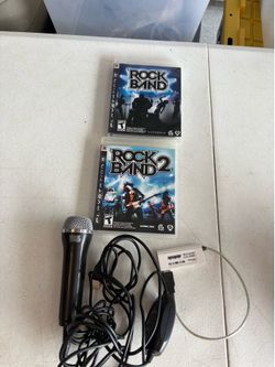 Sony PlayStation 3 RockBand 1 and 2 games, microphone and connector lot