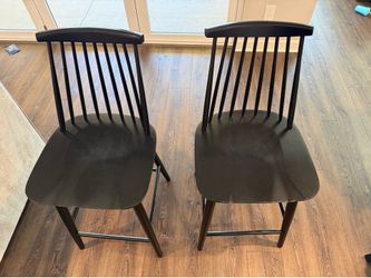 Set of 2 Black Bar Stools – Solid Wood with Backrests