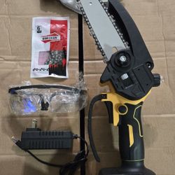 Mini Electric Chainsaw 6" With 2 Batteries 21v & 2 Chains, brand new