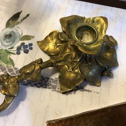 Antique Copper Candle & Brass Wood Box