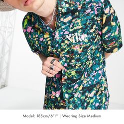 Nike Trek Division all over print revere collar shirt in green 