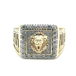 Men’s 10k Yellow Gold Lion’s Head Diamond Ring With Greek Key Detail Size 10 GP3126880