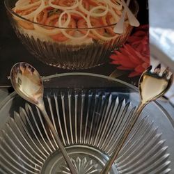 Etched Glass Salad Bowl With Tongs