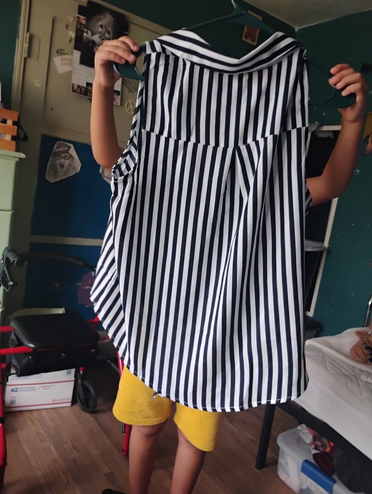 Black Blouse With White Stripe Size Large