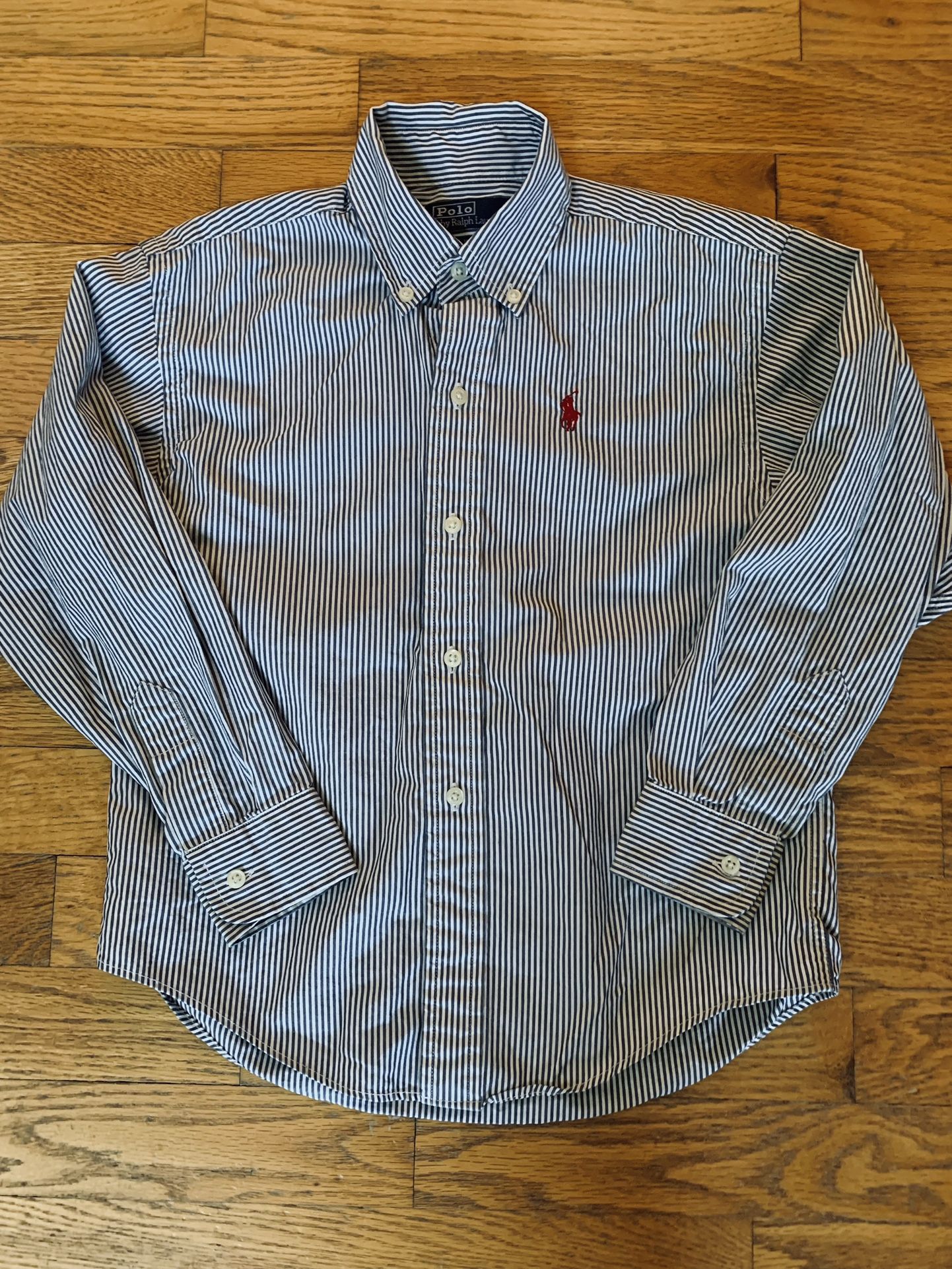 Ralph Lauren Shirt Boys Size 7 Gray & White  Collared Long Sleeve Button Up , Like NEW 