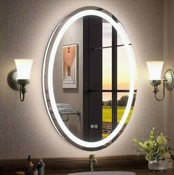 Luxury 24 in. W x 36 in. H Oval Frameless Super Bright 194 LEDs/m Lighted Front and Back, 3CCT, Anti-Fog, Memory, Standby, Timer, Blue Light, Dimmable