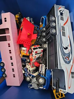 Cars, toy farm vehicles