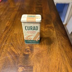 Vintage Curad Plastic Bandages Tin empty  Kendall Company Hinged Metal Lid 