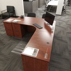 Office Desk | L Shape Bowfront W Two File Cabinets