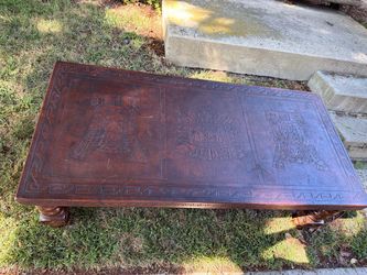Vintage Hand-Tooled Leather Top Coffee Table Peru
