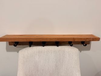 Solid Acacia Wood Wall Shelf with 6 Hooks