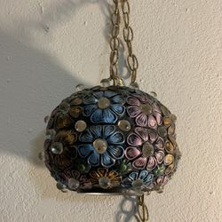 Vintage ‘70s Globe Ball Swag Hanging Lamp Chandelier Chain Cord  Jewel Art