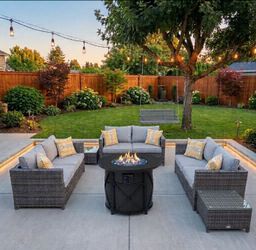 Ovios brand high quality deep seating cushions patio furniture set fully assembled in the box with fire pit propane 🆕☑️