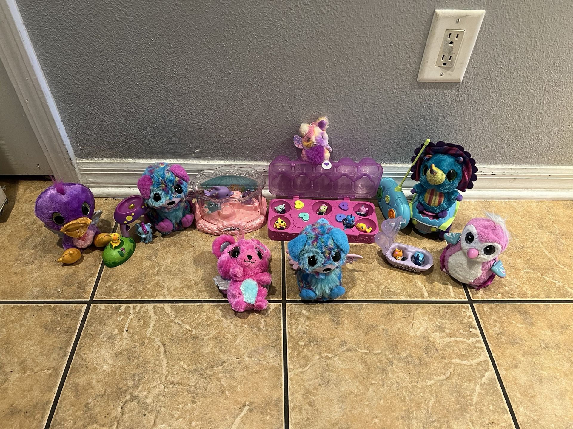 Lot of 23Hatchimals Figures, Party Tree , Coral Pool , Storage Cases