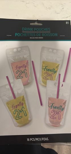 21st Birthday Drink Pouches With Straws