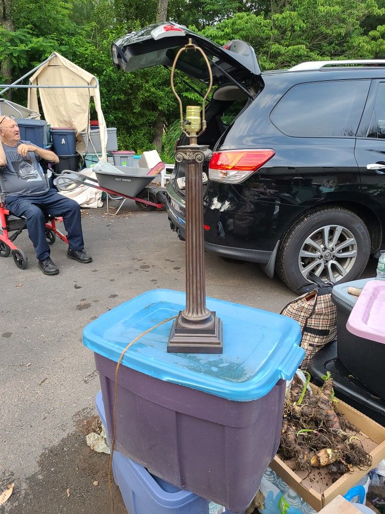 Vintage Metal Lamp Sold Without Lid. Lamp Shade Sold Separately La.p Approx 28in Tall