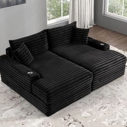 Brand New Black Super Plush Double Chaise Sofa