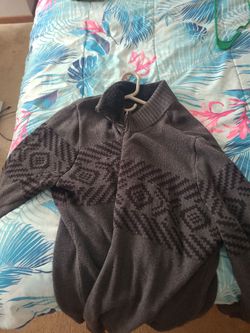Gray Geometric Knit Zip-Up Sweater
