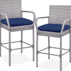 Carsynn Wicker Ourdoor 30” Bar Stool With Cushion