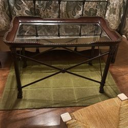 Maitland Smith Regency Leather Brass Nailhead Paw Feet Side Coffee End Center Table