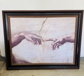 Beautiful oversized reproduction of Michelangelo’s iconic Creation of Adam. Size: 49” x 37”